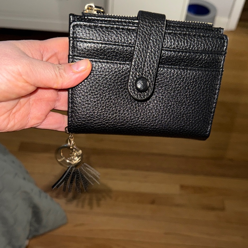 Black Leather Wallet with Gold Chain like new
